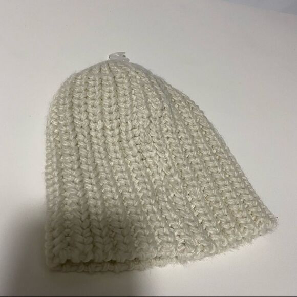 White ivory knit chunky beanie hat rhinestone bling jewel accents adult small - Picture 3 of 8